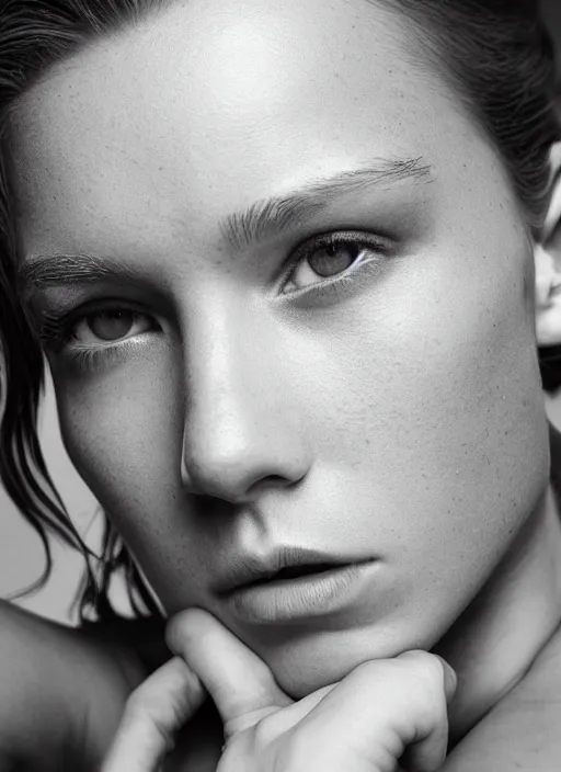 Image similar to portrait of beautiful female tom holland by mario testino, headshot, detailed, award winning, sony a 7 r