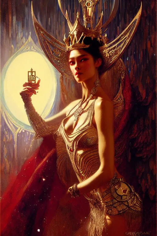 Prompt: the king of diamonds by gaston bussiere, bayard wu, greg rutkowski, giger, maxim verehin