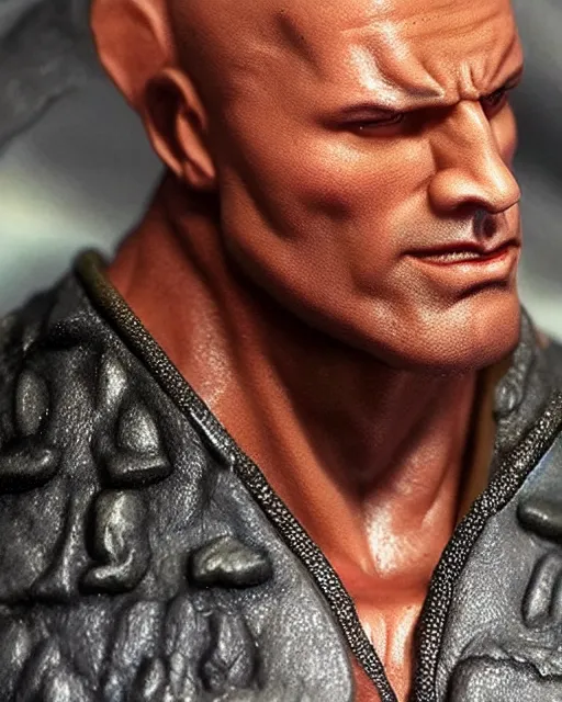 Image similar to close up shot of dwayne johnson action figure. dnd, high fantasy. royo, artgem, wlop