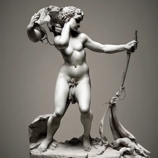 Image similar to sculpture of persephone, goddess of the underworld, made by michelangelo, art station, concept art