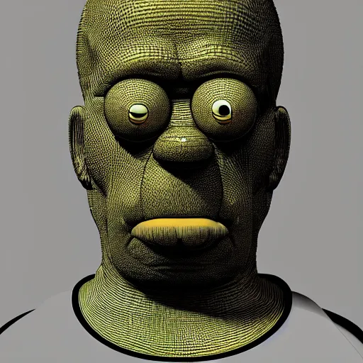 Image similar to a 3 d render portrait of homer simpson in the style of h. r. giger