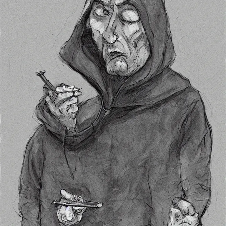 Image similar to gangster in a hoodie smoking a join, in the style of tony sandoval