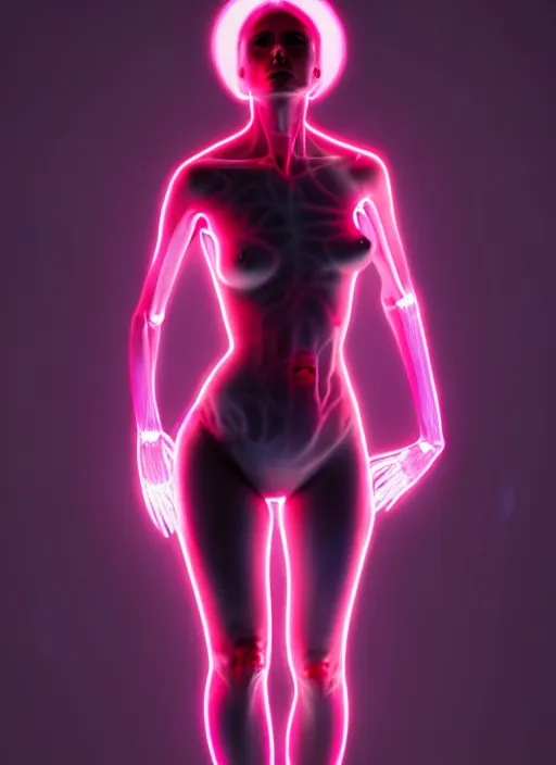 Prompt: female posing sensual figure x - ray, glowing veins under translucent skin, sigma 5 0 0 mm f / 5. bioluminescent, plasma, greg rutkowski, 8 k trending on artstation,