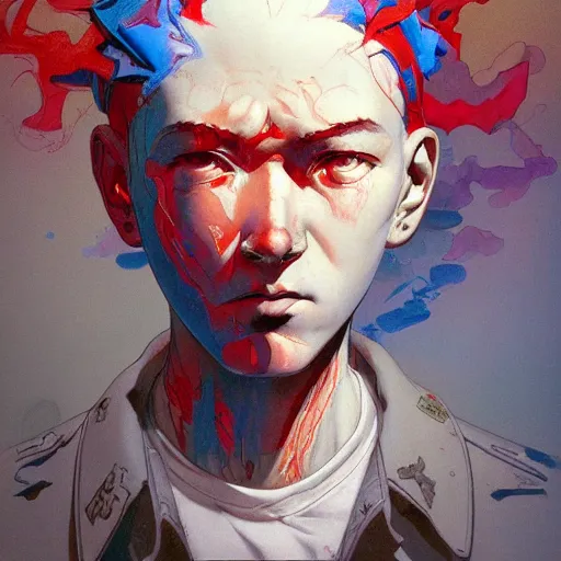 Image similar to prompt : soviet doomer portrait soft light painted by james jean and katsuhiro otomo and erik jones, inspired by akira anime, smooth face feature, intricate oil painting, high detail illustration, sharp high detail, manga and anime 1 9 9 9