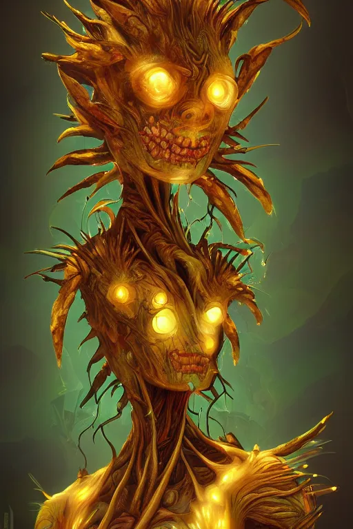 Image similar to a humanoid plant monster, amber glow, highly detailed, digital art, sharp focus, trending on art station, plant, anime art style