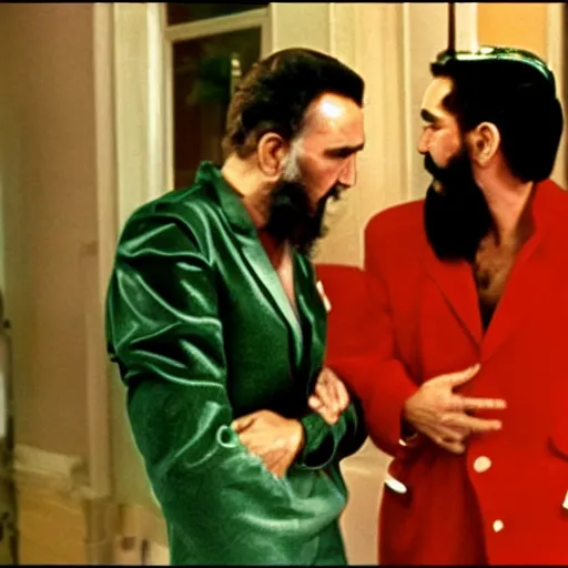 Image similar to A still of Fidel Castro wearing a disco suit in Saturday Night Fever