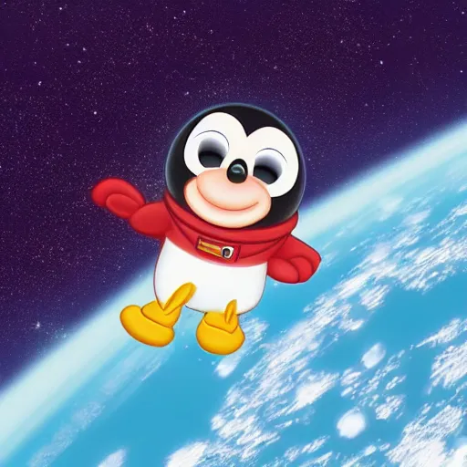 Prompt: cute astronaut penguin, floating on space, disney style, 8 k