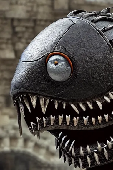 Image similar to very very intricate photorealistic photo of a chain chomp in an episode of game of thrones, photo is in focus with detailed atmospheric lighting, award - winning details