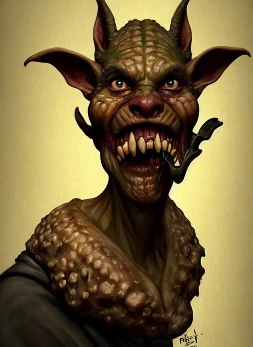 Image similar to profile face portrait of a medieval goblin eating cakes in the cloisters, beautiful face, hyper realistic, highly detailed, digital painting, artstation, illustration, concept art by hyung tae and frank frazetta, digital paint, matte paint, washed colors, dark, gloomy