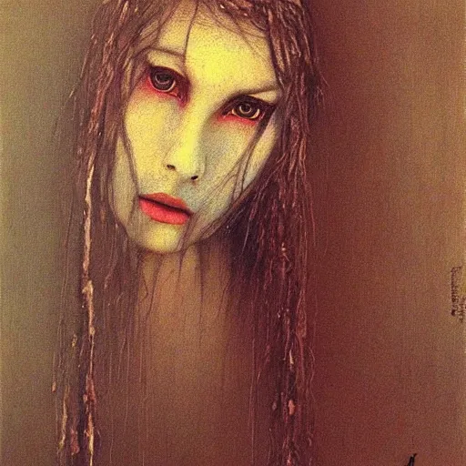 Prompt: portrait painting of (((((((wolf)))))) girl by Beksinski