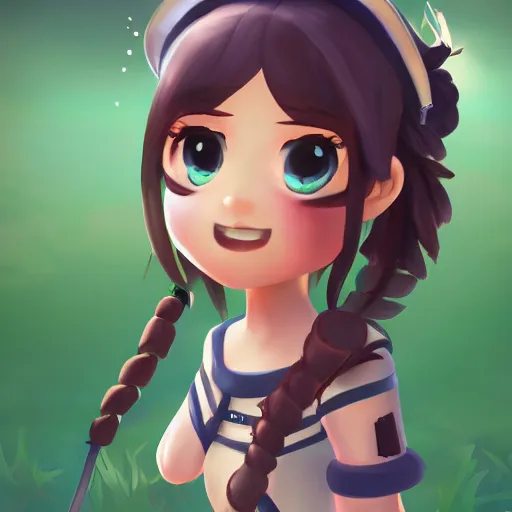 Image similar to female explorer mini cute girl, adoptable, highly detailed, rendered, ray - tracing, cgi animated, 3 d demo reel avatar, style of maple story and aura kingdom, maple story indiana jones, cool clothes, soft shade, soft lighting, portrait pose