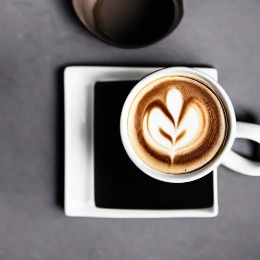 Image similar to coffee mug, modern, minimal, steam coming out, galaxy inside the mug, on a coaster with persian miniature style, professional photography, studio lighting