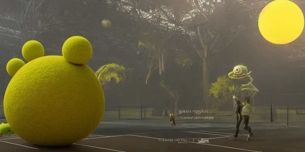 Prompt: a photo of 8 k ultra realistic giant tennis ball monster statue, tennis ball monsters, exotic, cinematic lighting, trending on artstation, 4 k, hyperrealistic, focused, high details, unreal engine 5, cinematic, alien planet atmosphere in background, 3 d render by basil gogos and beeple