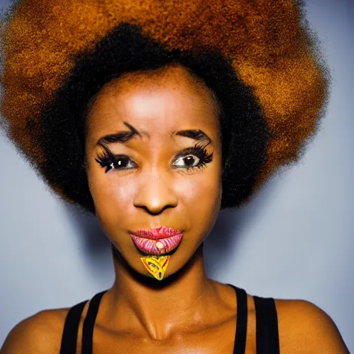 Image similar to photo of an afro woman in the style of terry richardson