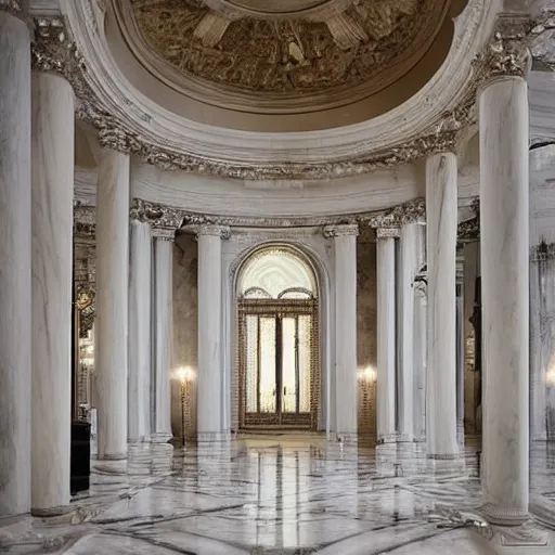 Prompt: a marble room carved from the marble flesh of god, beautiful in its smoothness and expansiveness, architectural photograph