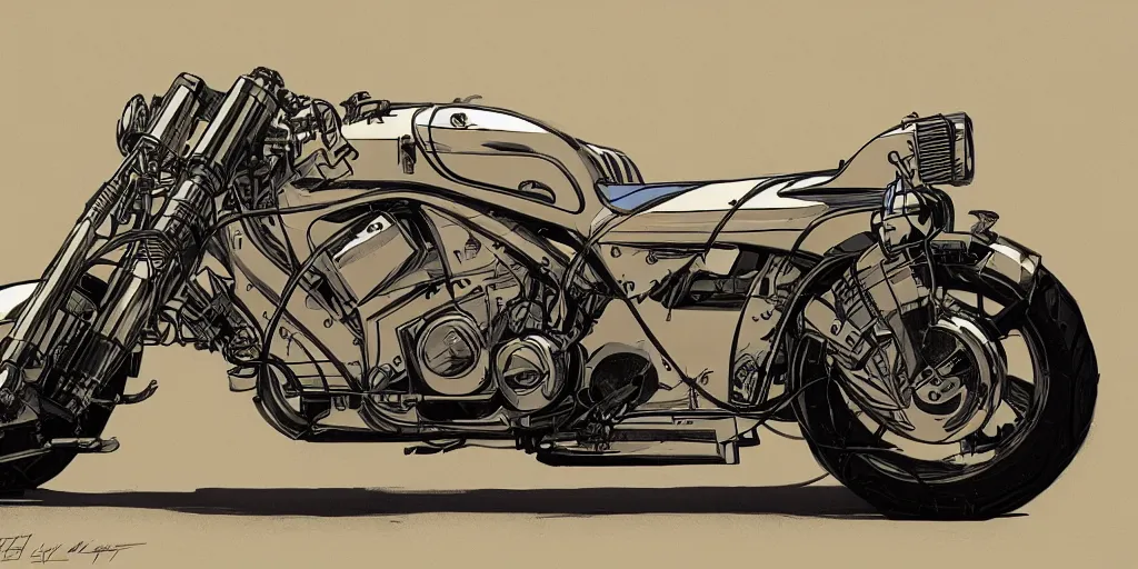 Image similar to retrofuturistic motorcycle concept art by syd mead, trending on artstation, graphic novel, concept art, high detail