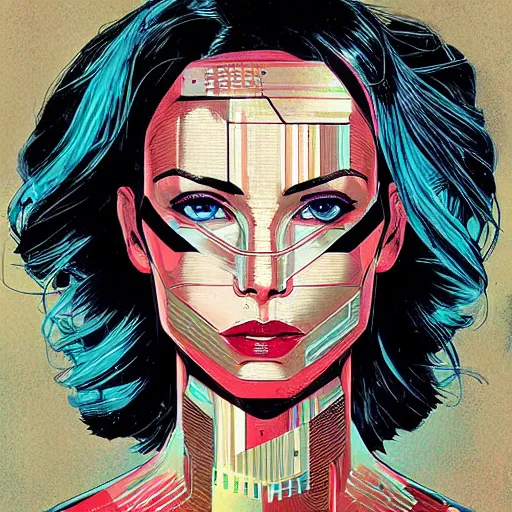 Image similar to portrait of a female android, by MARVEL comics and Sandra Chevrier