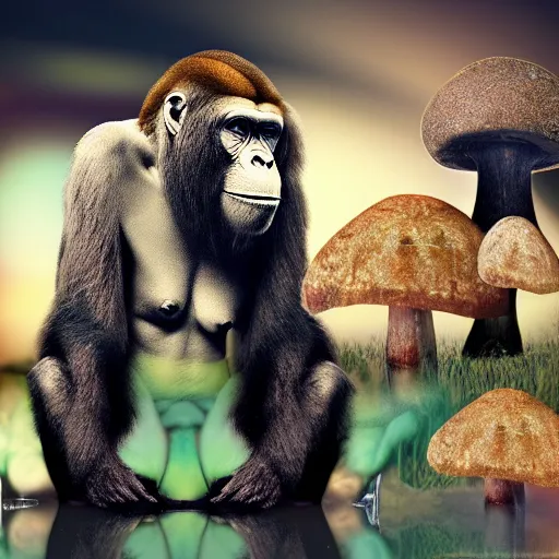 Image similar to stoned ape theory, psilocybin mushrooms, abstract, evolution