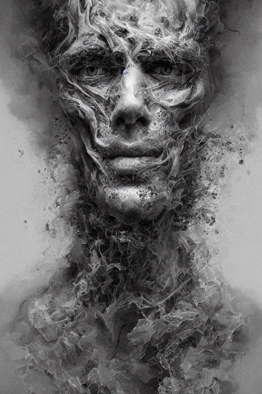 Image similar to Haunting horrifying detailed painting of a man made of cloudy smoke, hyper detailed, trending on Artstation