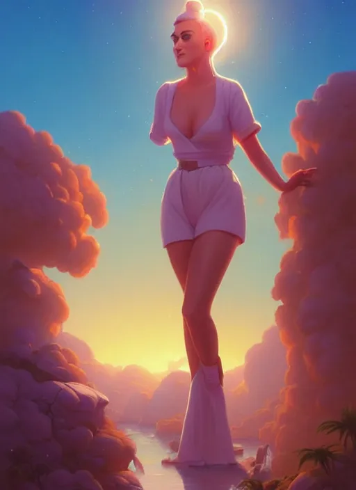 Image similar to katy perry by sylvain sarrailh, rhads, ferdinand knab,, trending on artstation, cinematic light, pastel colors, volumetric shading, high radiosity dull skin,, global illumination, radiant light, soft light, soft color dodge, subsurface scattering