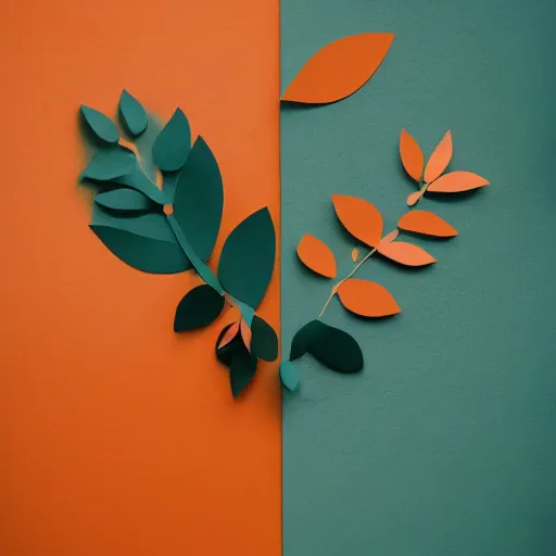 Image similar to A paper cutout garden, cinematic lighting photography , soft teal orange color palette