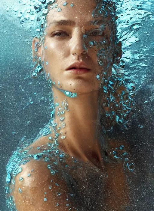 Prompt: sculpture made of water, portrait, future, shaman, harper's bazaar, vogue, magazine, underwater, blue, concept art, ornate, luxury, elite, elegant, trending on artstation, by ruan jia, by Kenneth Willardt, by ross tran, by WLOP, by Andrei Riabovitchev,