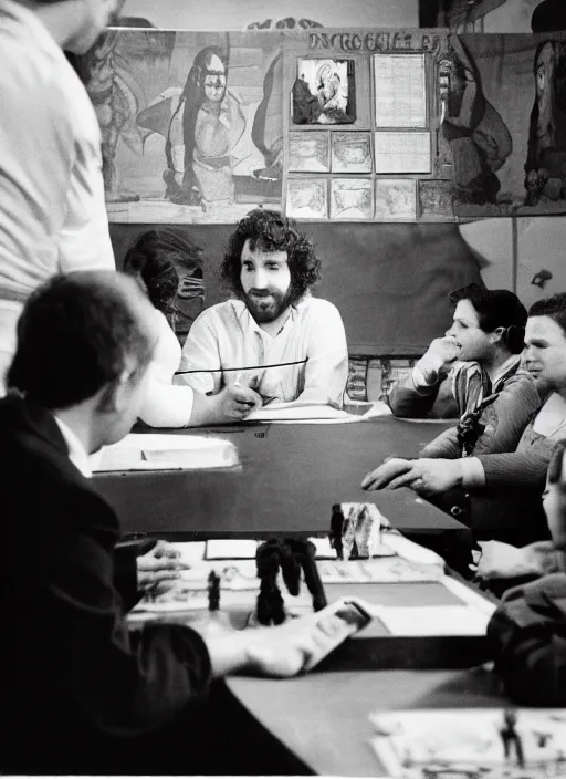 Prompt: a photograph of Joe Biden playing dungeons and dragons, seated at a table, by A.M. Cassandre, medium format photography, Hasselblad, film