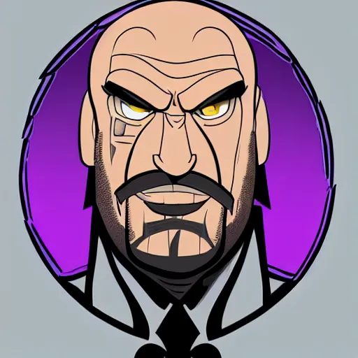 Prompt: Head-to-shoulder shot of Triple H as a Disney villain, Disney, Triple H, wrestling, WWE, Disney style, 2d, drawn image, beautifully drawn, Disney 2d animation still, digital 2D animation, traditional animation, Disney style, Disney animation, Deviantart, very coherent symmetrical artwork, heroic look, artstation, villain, brightly colored