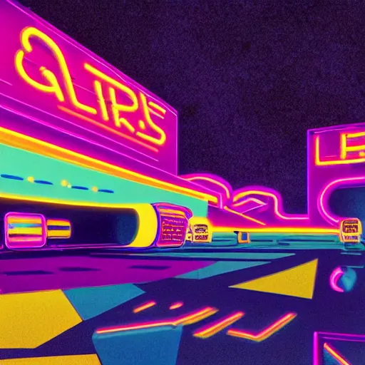 Prompt: Liminal space in outer space, Googie Kitsch aesthetic, colorful, isometric, at night with neon lights