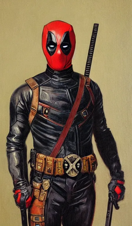Prompt: oil painting of victorian deadpool created by james jean, vincent van gogh, michaelangelo, fantasy, portrait, highly detailed, large brush strokes