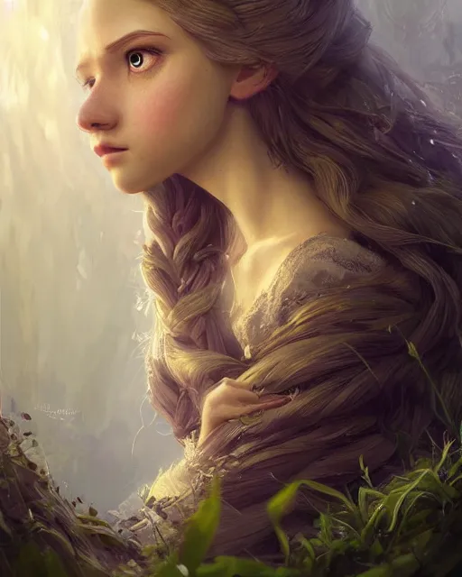 Image similar to princess rapunzel, hyper realistic face, beautiful eyes, fantasy art, in the style of greg rutkowski, intricate, hyper detailed, smooth