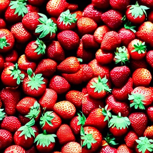 Image similar to a super detailed lomography photo of a closeup of a strawberry, and every seed is a tiny human skull.