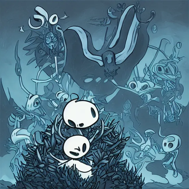 Prompt: hollow knight by ari gibson, album cover