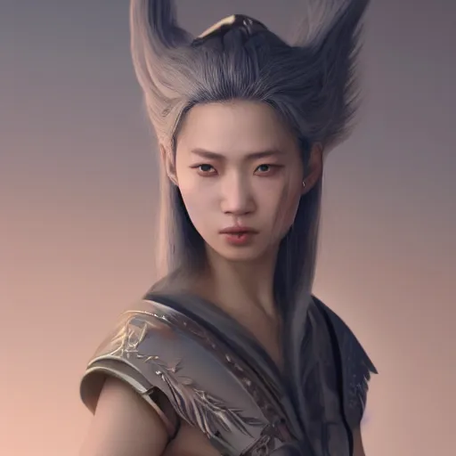 Image similar to a beautiful women swordsman, by li didivi, by yun ling, by shal. e, grim expression, unreal engine, octane rendering, 8 k, closeup, full body, smooth, trending on artstation, digital illustration, grey hair
