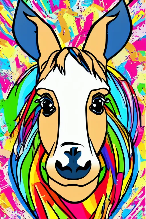 Prompt: Portrait of a chad donkey, anime, sticker, colorful, illustration, highly detailed, simple, smooth and clean vector curves, no jagged lines, vector art, smooth