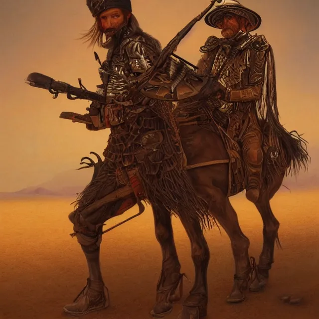 Prompt: a painting of a desert punker by johfra bosschart, dark fantasy art, high detail, trending on artstation