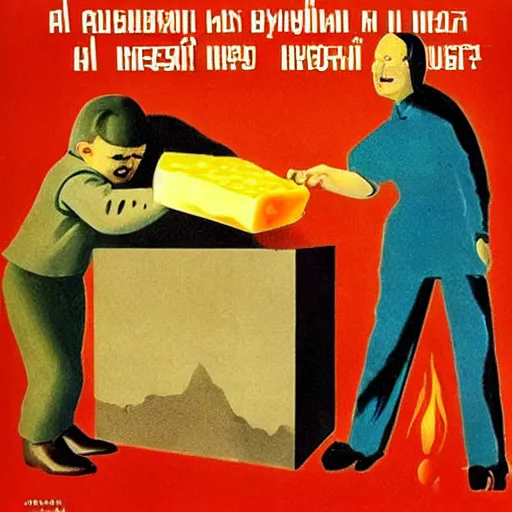 Prompt: a dystopian cheesy soviet poster praising the power of cheese