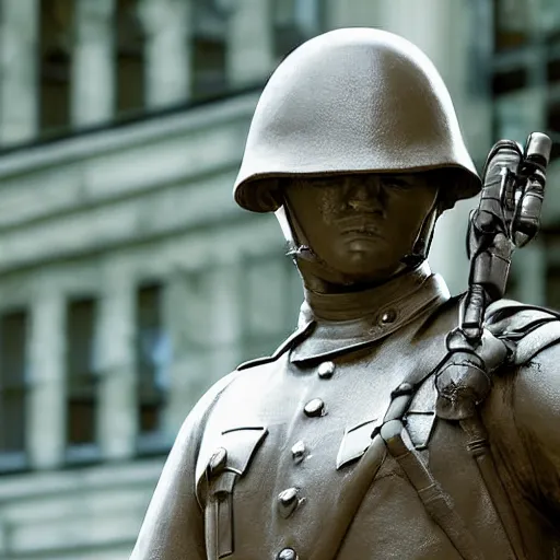 Image similar to soldier, statue, chrome, reflect photograph