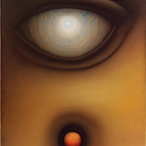 Image similar to Her eyes wide by Zdzisław Beksiński, oil on canvas