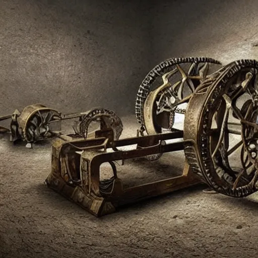 Prompt: ancient metal machine from 9 0 0 million years ago baffles modern archeologists, award winning photo