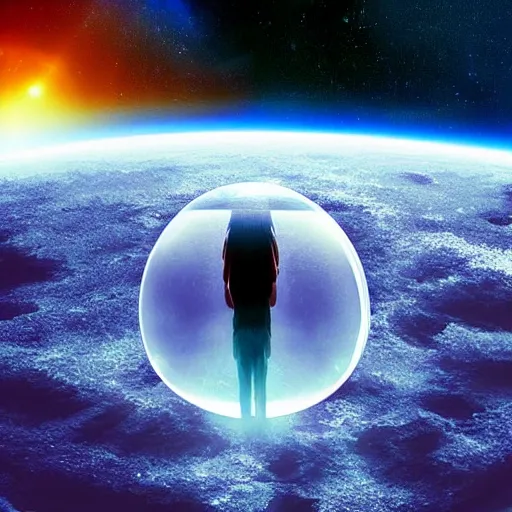 Prompt: the planet earth floats in space. a galactic sized egg floats in space. earth is inside the egg. the egg cracks open and the gooey earth slowly drips out. digital art, dramatic lighting, comedy, science fiction, concept art, epic fantasy, surreal. 2 0 0 1 space odyssey. cosmos