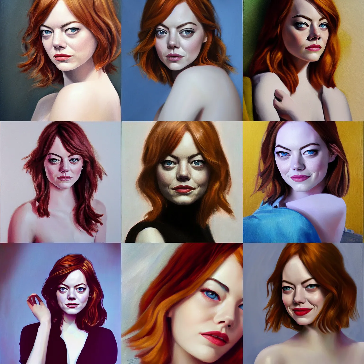 Prompt: stunning emma stone, oil on canvas, extremely beautiful, artstation, masterpiece