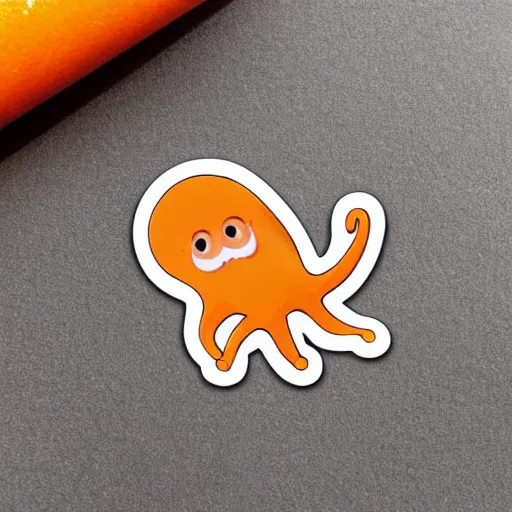 Prompt: sticker of a cute orange squid with a moustache