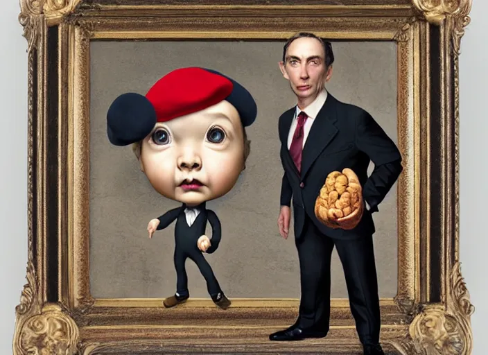 Prompt: a peanut wearing beret and suit, lowbrow, matte painting, 3 - d highly detailed, in the style of mark ryden,