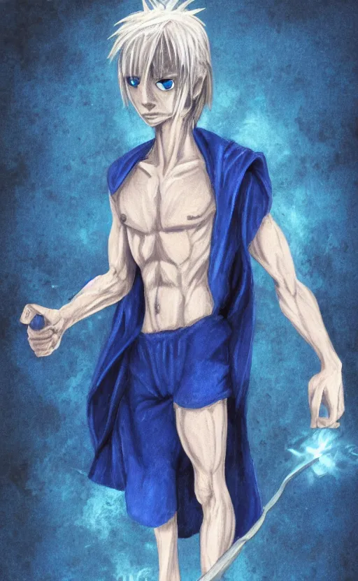 Image similar to a scrawny and weak blue wizard
