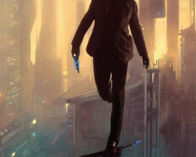 Image similar to 2 0 1 8 blade runner movie young man young clint eastwood in his youth look at the cityscape from roof perfect face fine realistic face pretty face reflective polymer suit tight neon puffy jacket blue futuristic sci - fi elegant by denis villeneuve tom anders zorn hans dragan bibin thoma greg rutkowski ismail inceoglu illustrated sand storm alphonse mucha