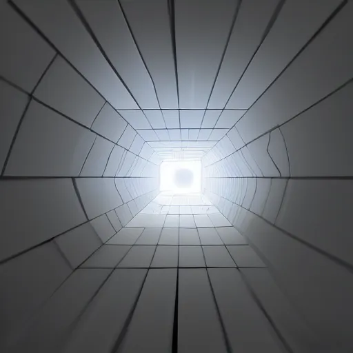 Prompt: Inside of blank dark endless cube with white contours. Realistic Concept Art photography