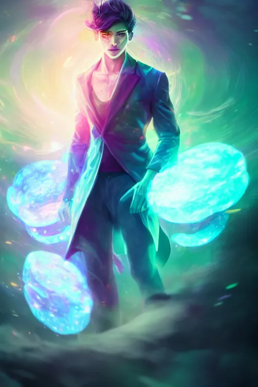 Image similar to a human elemental sorcerer, blurred environment background, colorful magic effects, white skin, portrait, male, sharp focus, digital art, concept art, dynamic lighting, by emylie boivin and rossdraws