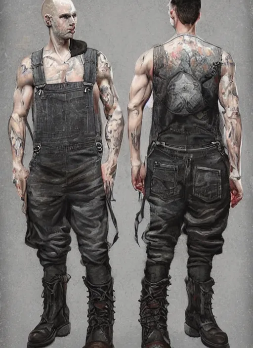 Image similar to digital _ painting _ of _ painted tank top, overalls and combat boots _ by _ filipe _ pagliuso _ and _ justin _ gerard _ symmetric _ fantasy _ highly _ detailed _ realistic _ intricate _ port