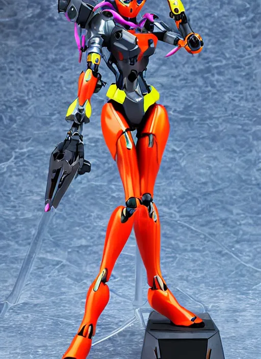 Image similar to Girl in mecha cyber Armor, portrait of the action figure of a girl, with bare legs，in the style of NEON GENESIS EVANGELION，anime figure